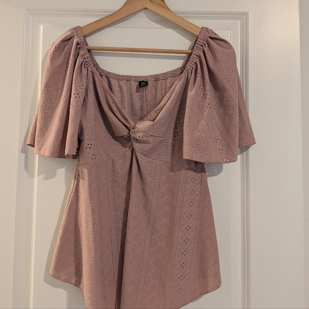 SHEIN Dusty Pink Eyelet Knot-Front Size 0XL